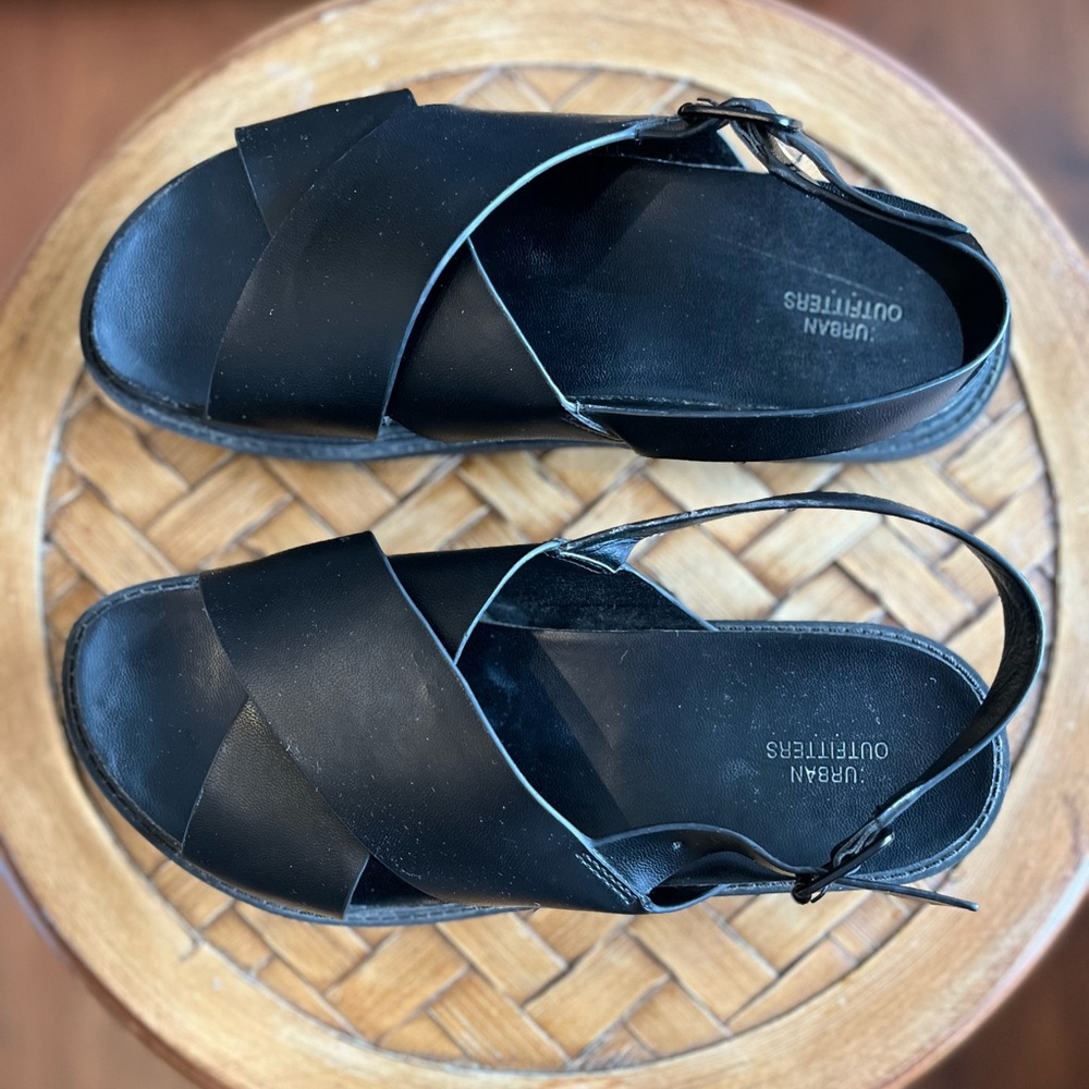 UO black 2 strap & adj buckle sandals sz 8